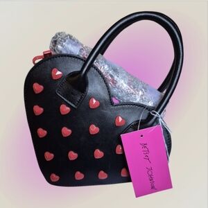 Betsey Johnson Black Heart Crossbody- 3D Red Heart Studded Handbag NWT